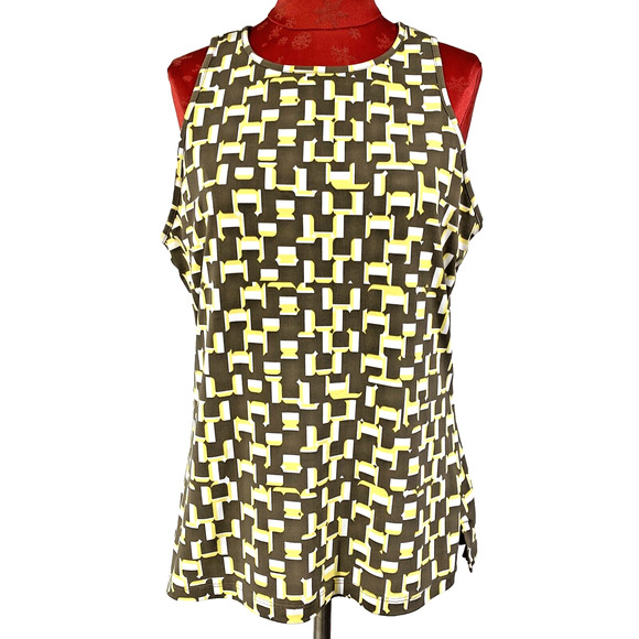 Banana Republic Size L Sleeveless Fitted Tank Blouse Zip Back Tan Yellow White - Picture 1 of 9